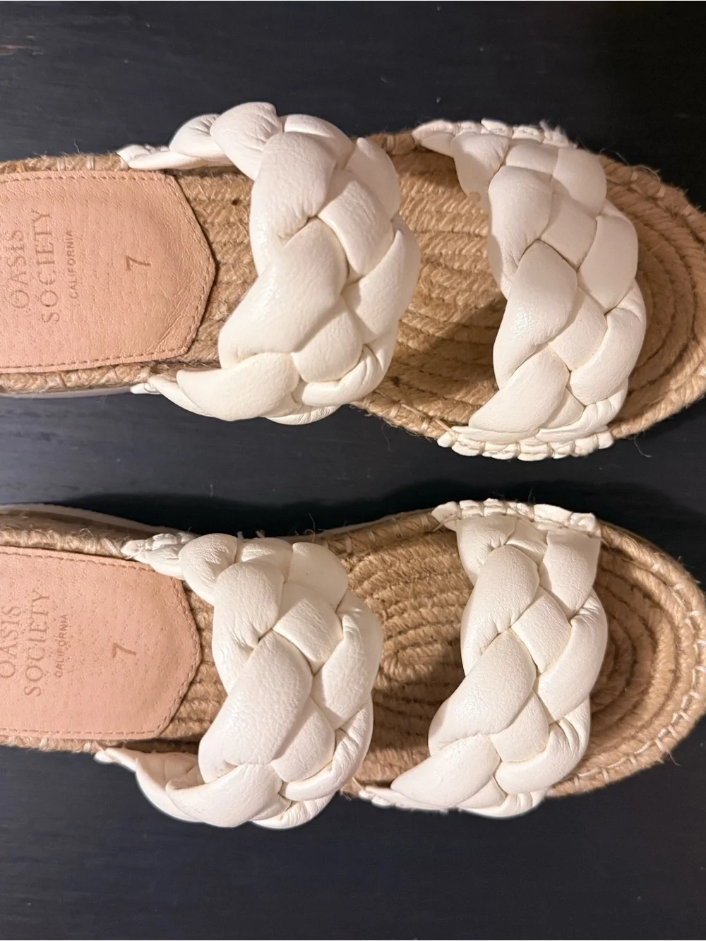 Braided Double-Strap Platform Sandals in Cream/White